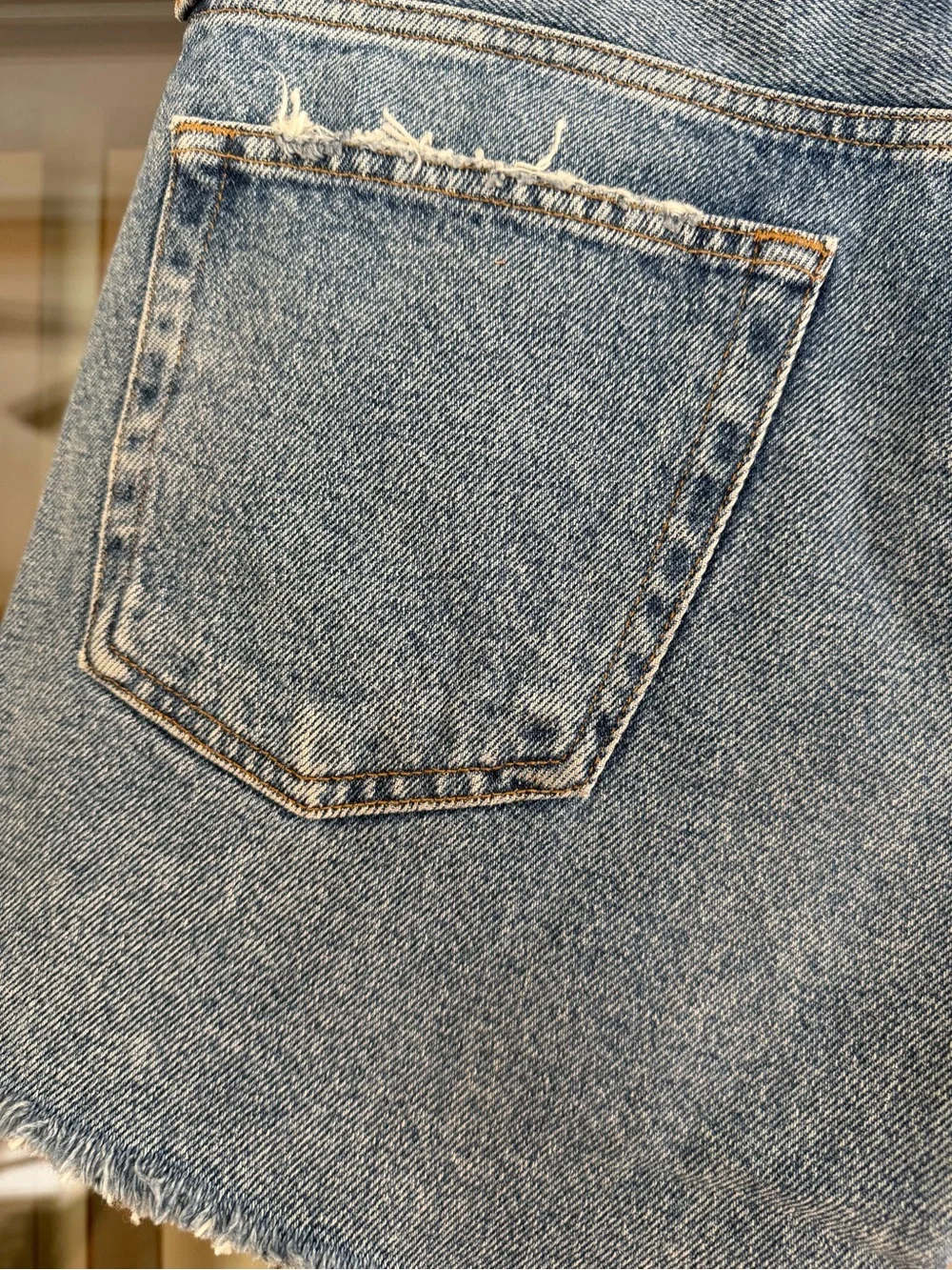 NWOT AGOLDE Women's High-Rise Parker Long Distressed Denim Shorts - Blue